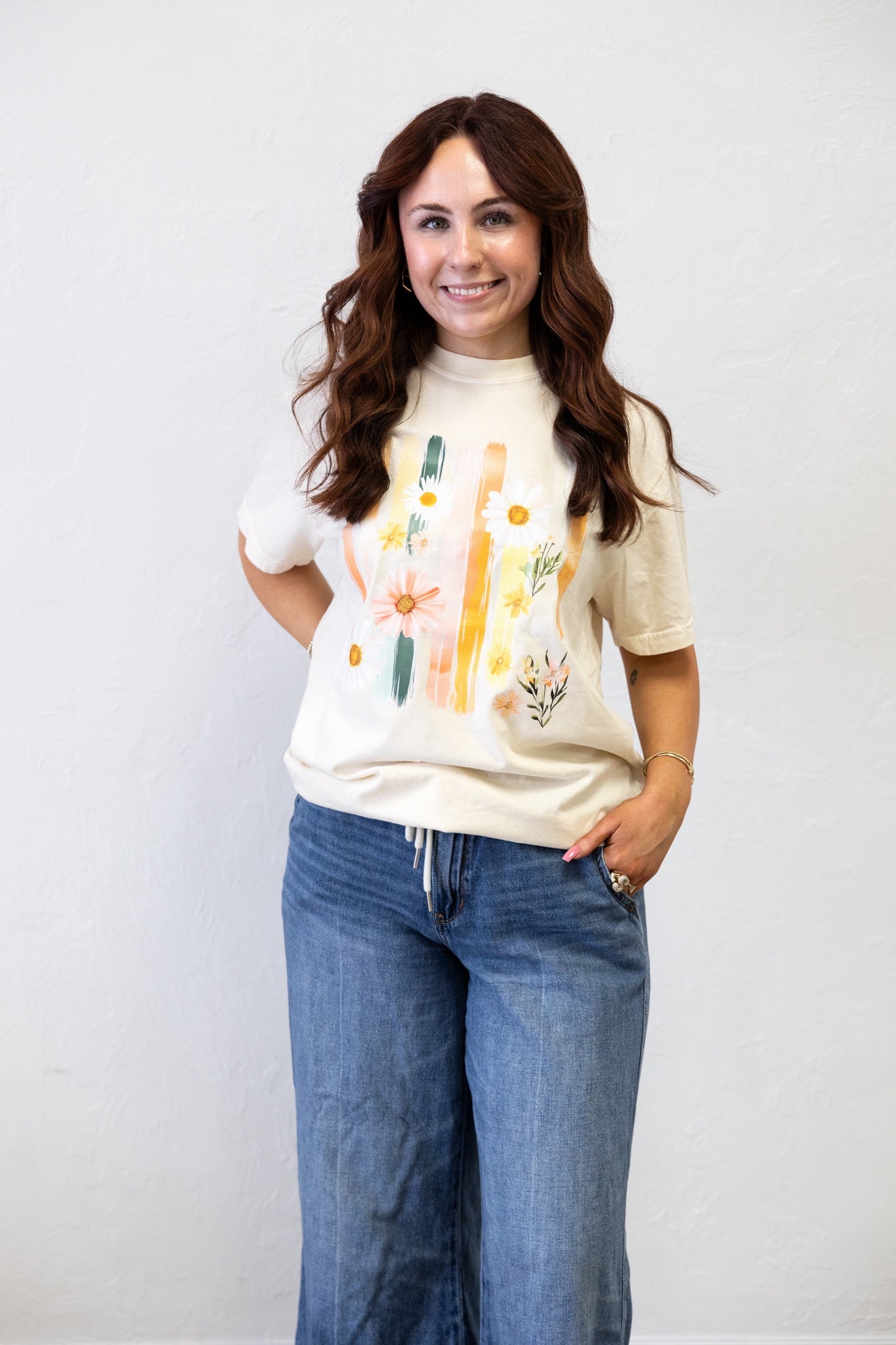 Stripes And Floral Graphic Tee Ivory