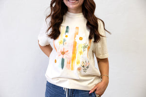 Stripes And Floral Graphic Tee Ivory