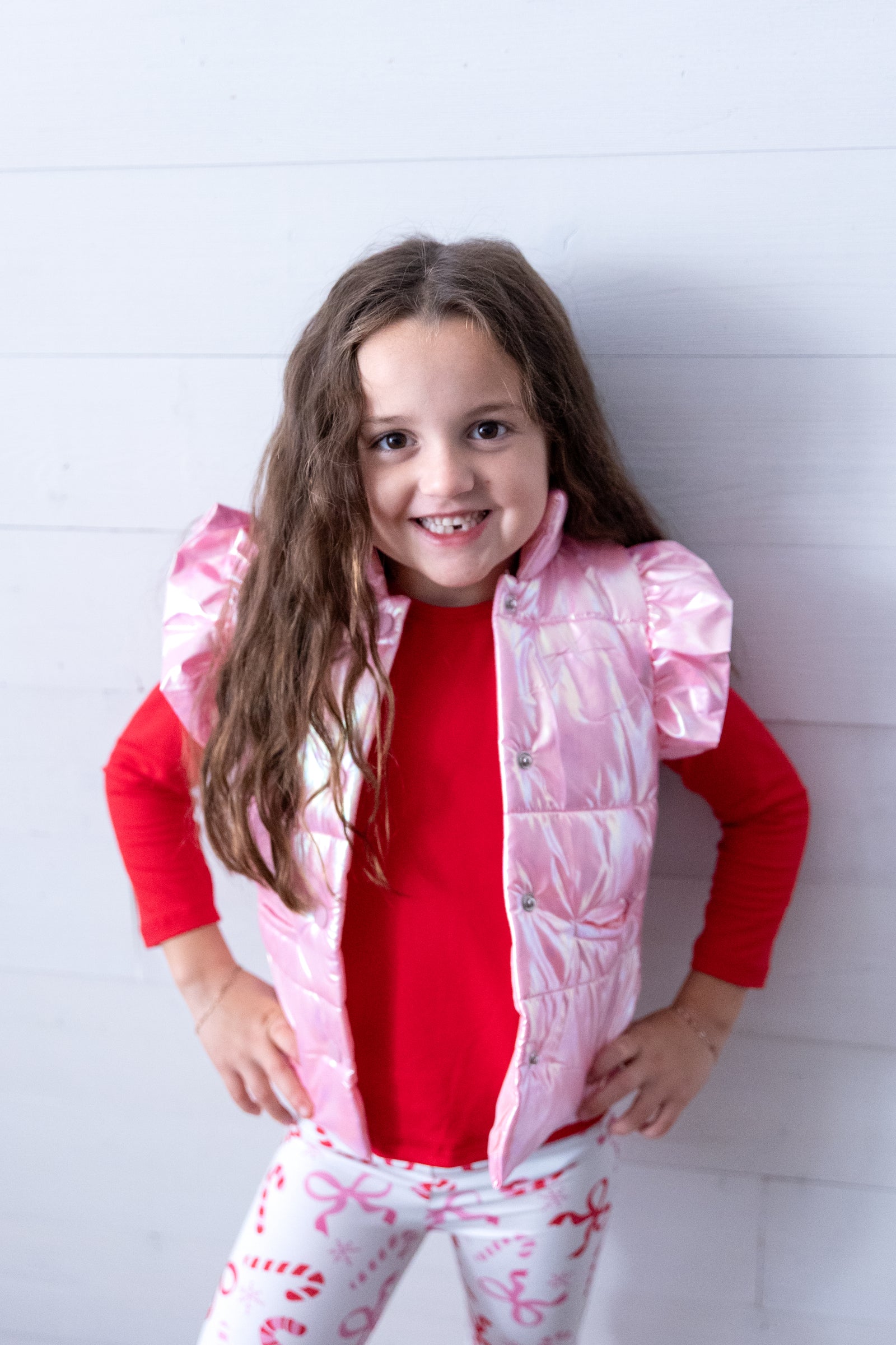 Mila & Rose Iridescent Puffer Vest-Pink