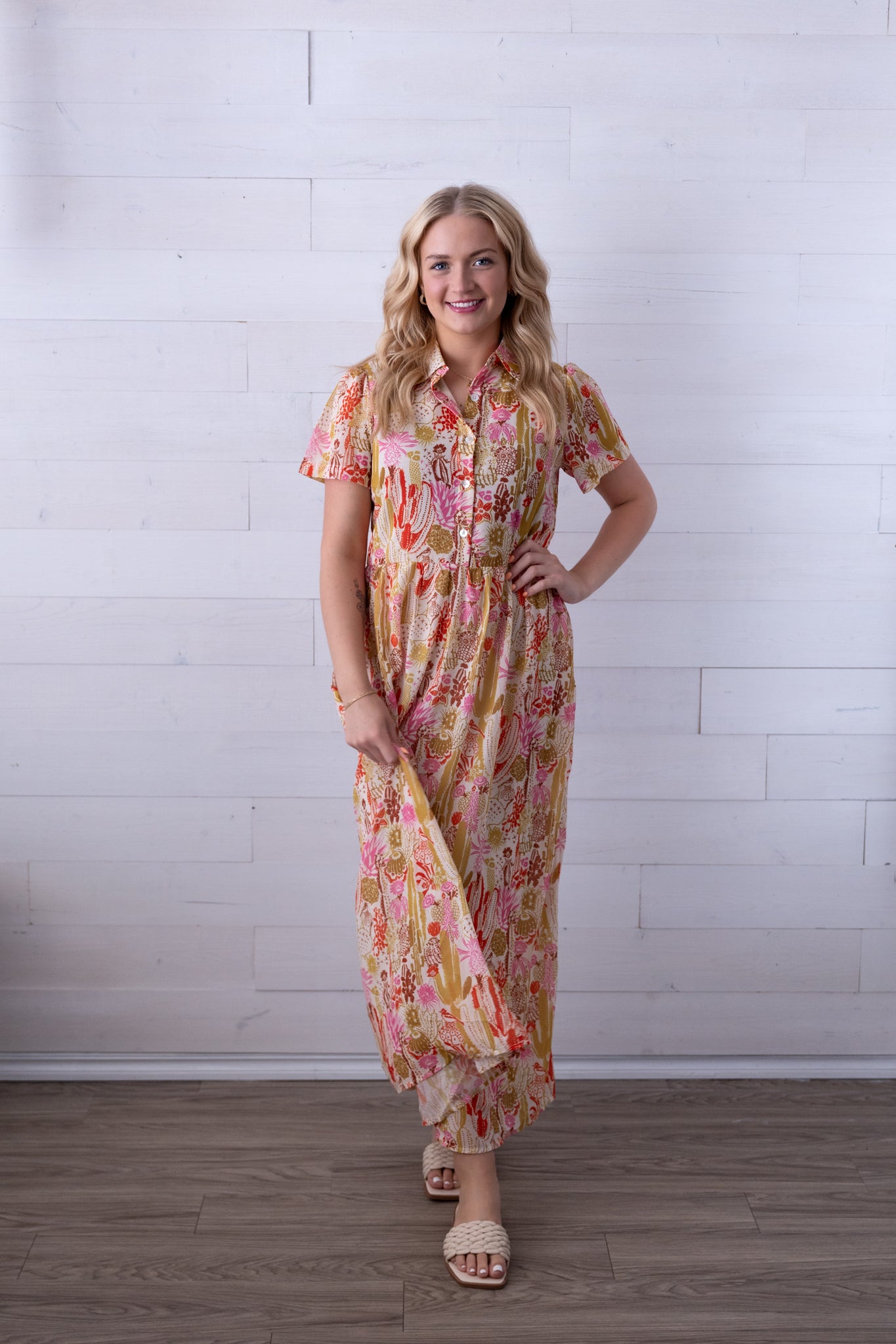 Cacti Short Sleeve Maxi Dress Gold