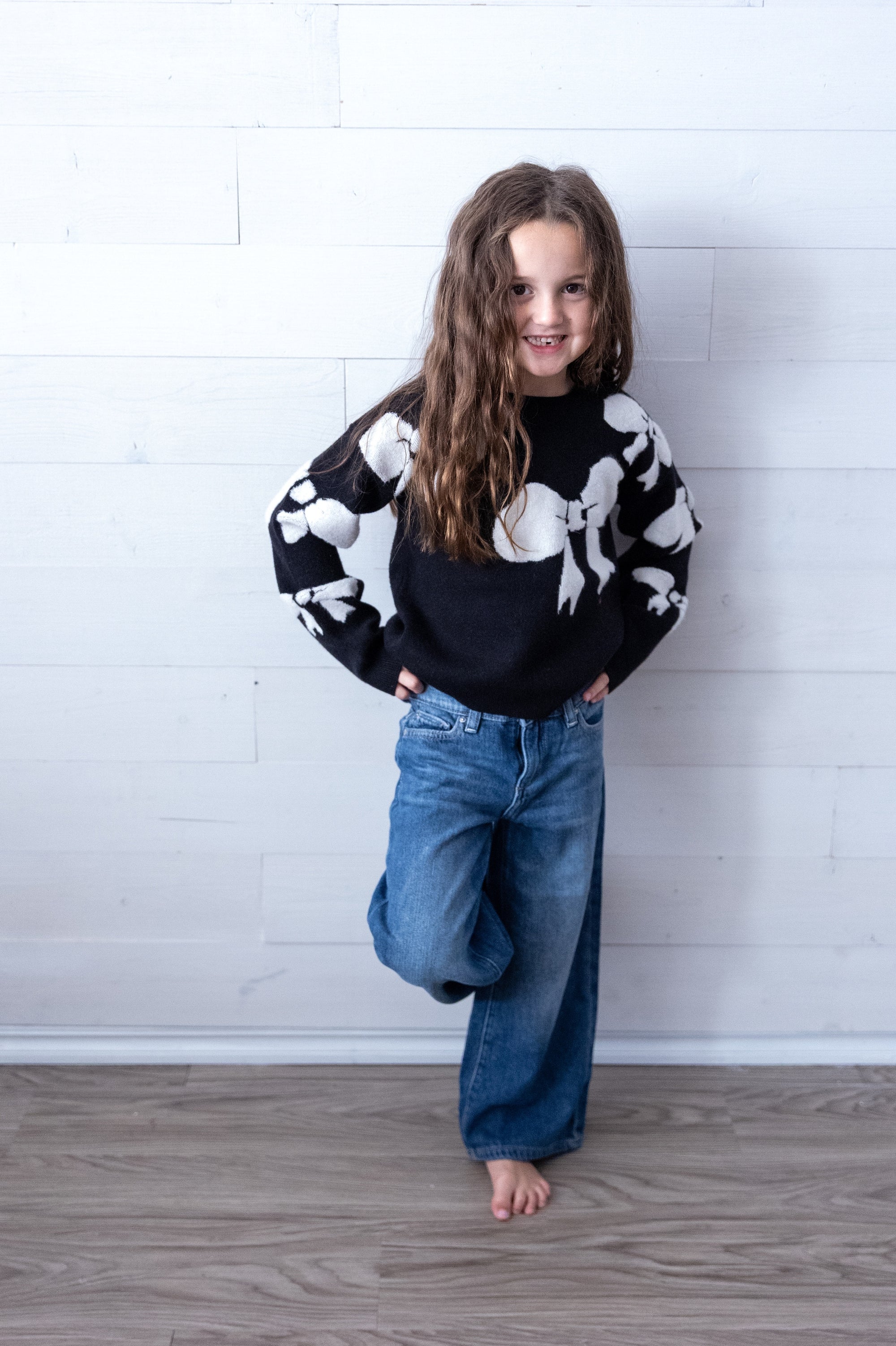 Girls Black Sweater with White Bows