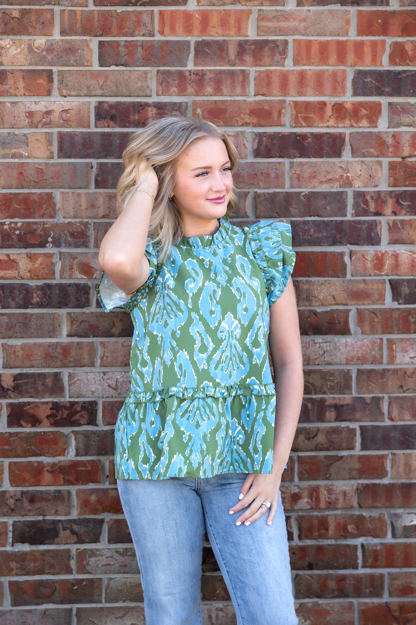 Woody Flounce Top Blue & Green