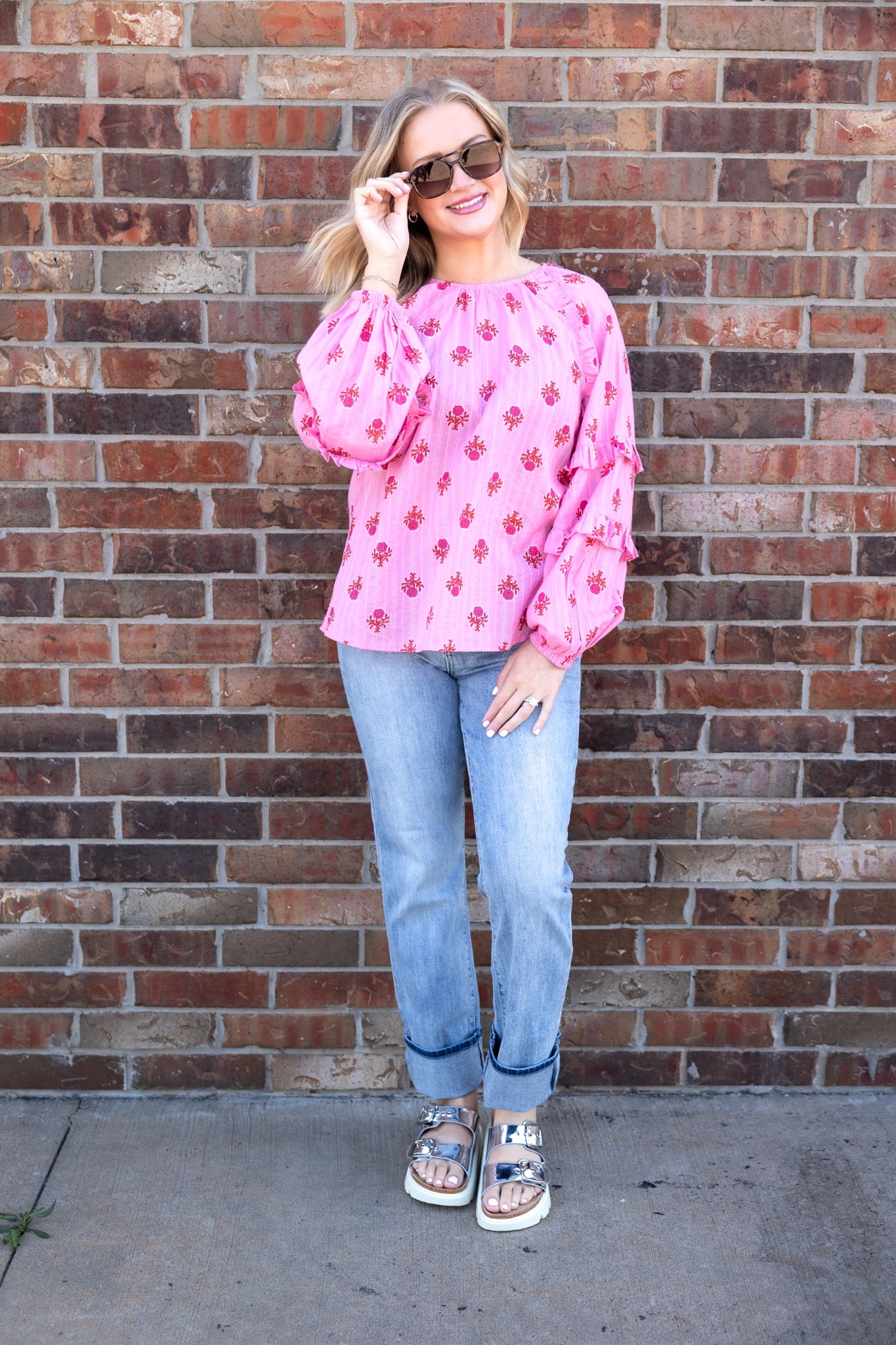 Pink Trenton LS Printed Top