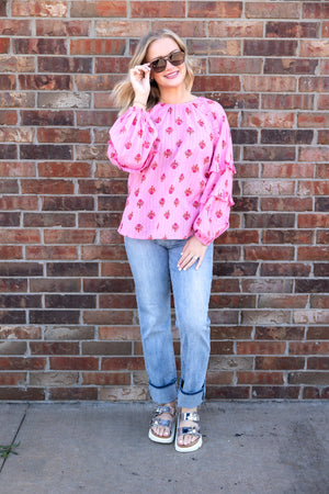 Pink Trenton LS Printed Top