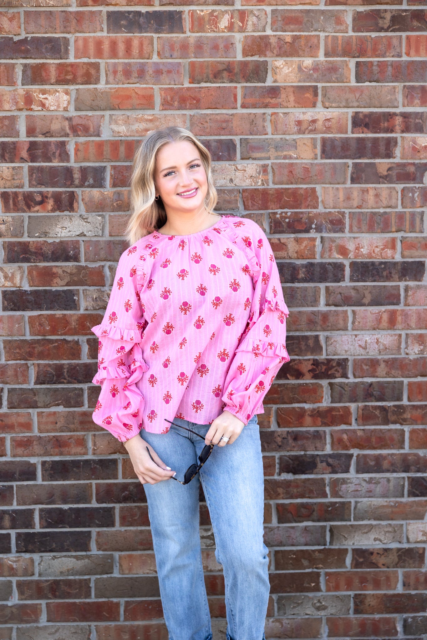 Pink Trenton LS Printed Top
