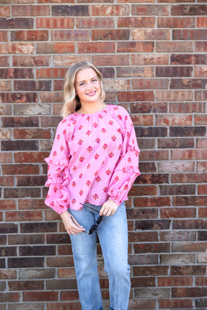 Pink Trenton LS Printed Top