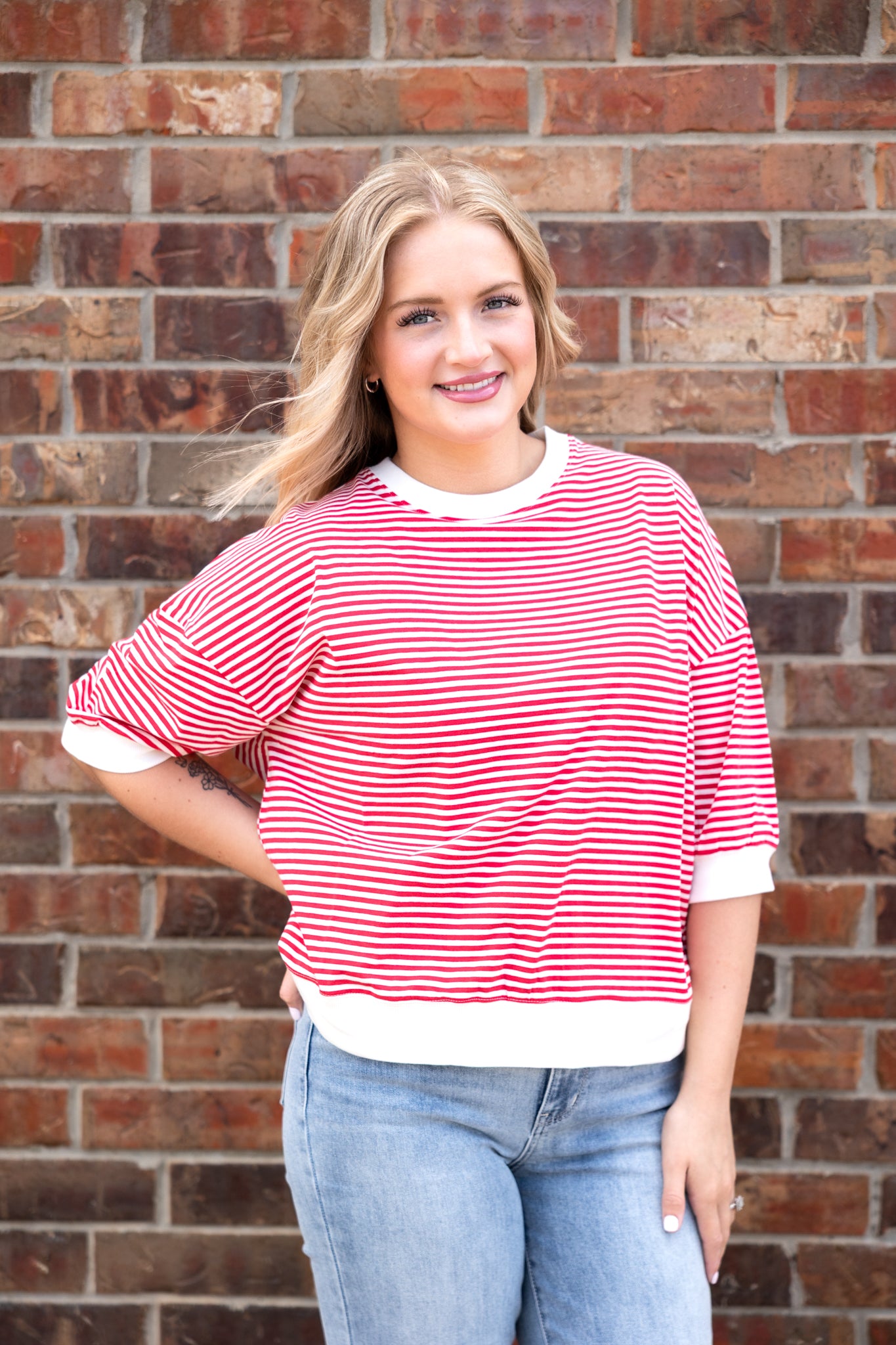 Striped contrast trim rib banded top Ruby