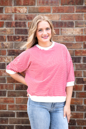 Striped contrast trim rib banded top Ruby