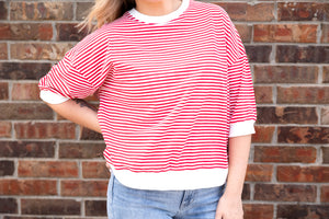 Striped contrast trim rib banded top Ruby