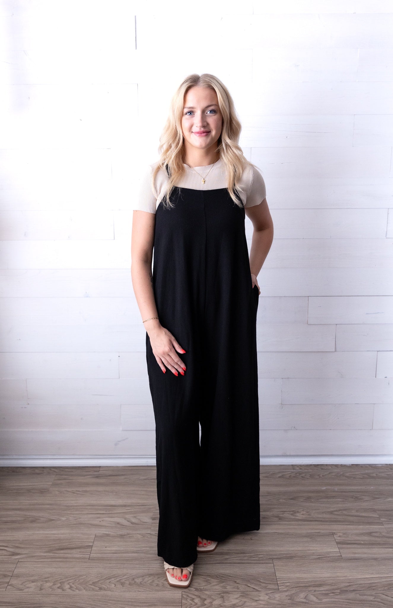 Black Wide Leg Jumpsuit with Skinny Straps