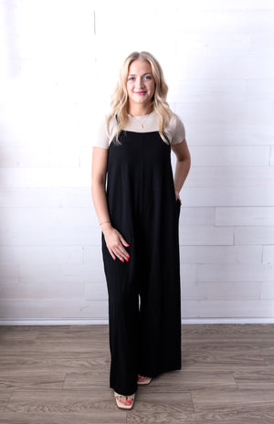 Black Wide Leg Jumpsuit with Skinny Straps