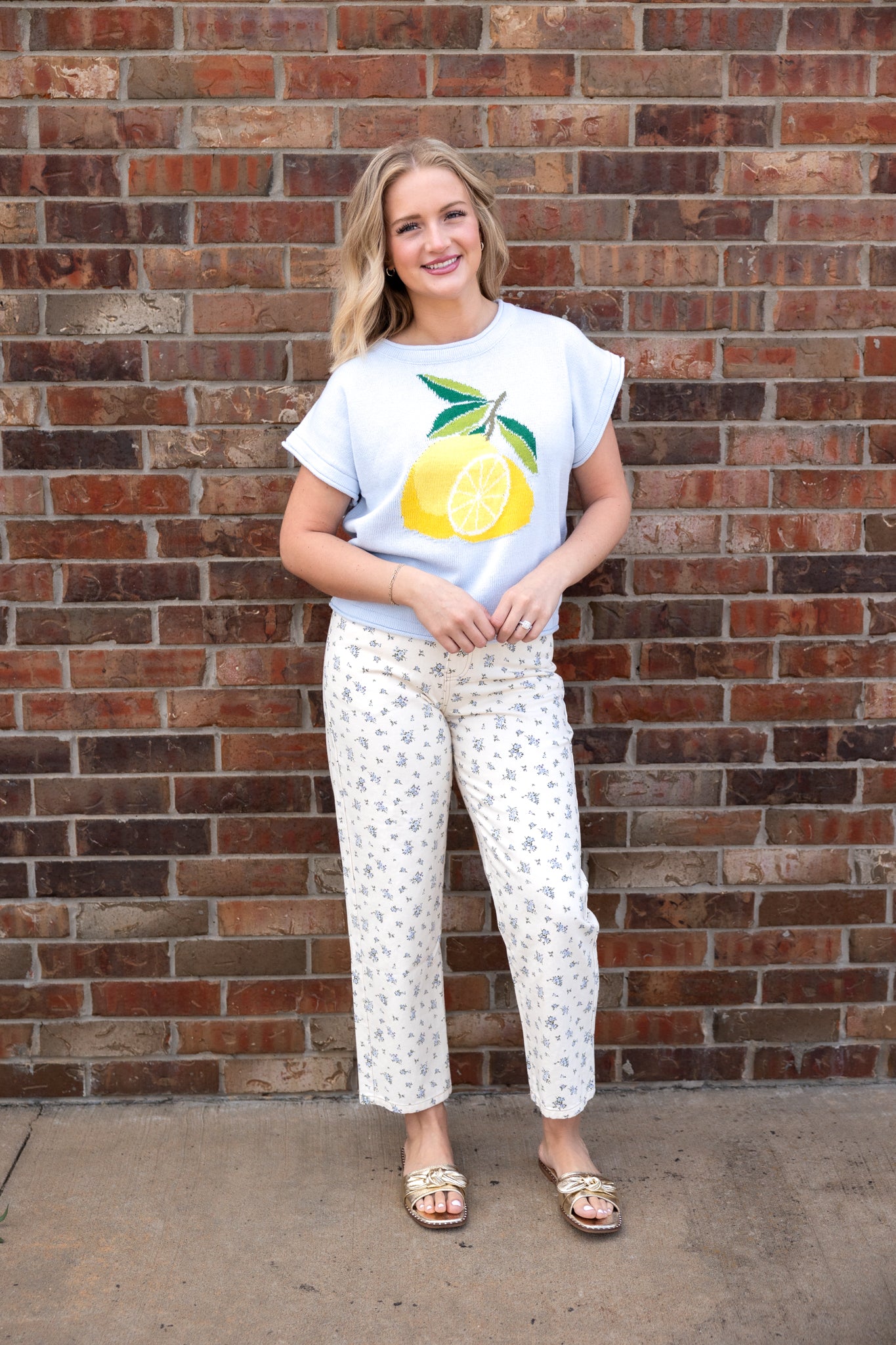 Ecru Multi Floral Denim Pattern Jeans