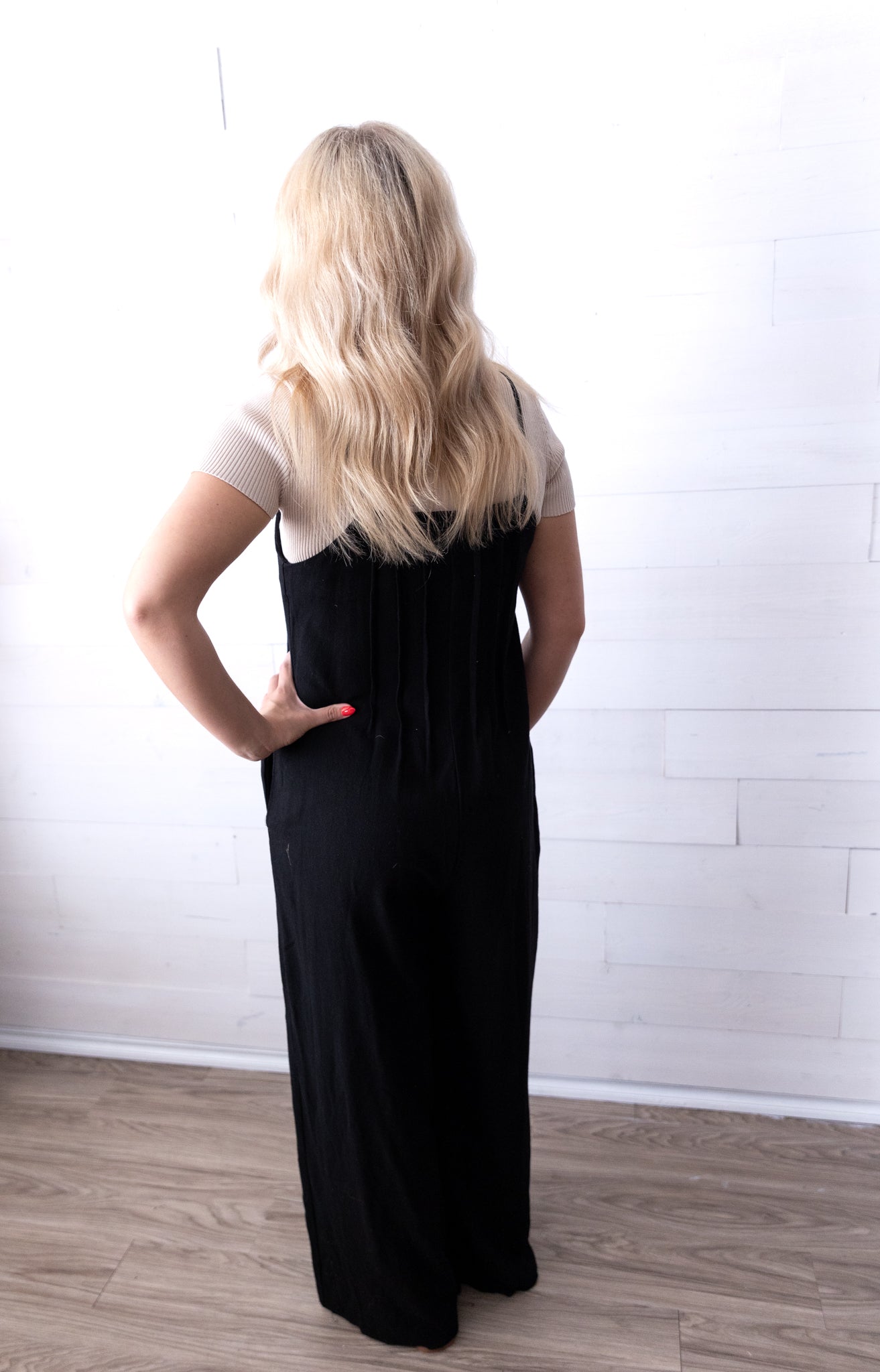 Black Wide Leg Jumpsuit with Skinny Straps