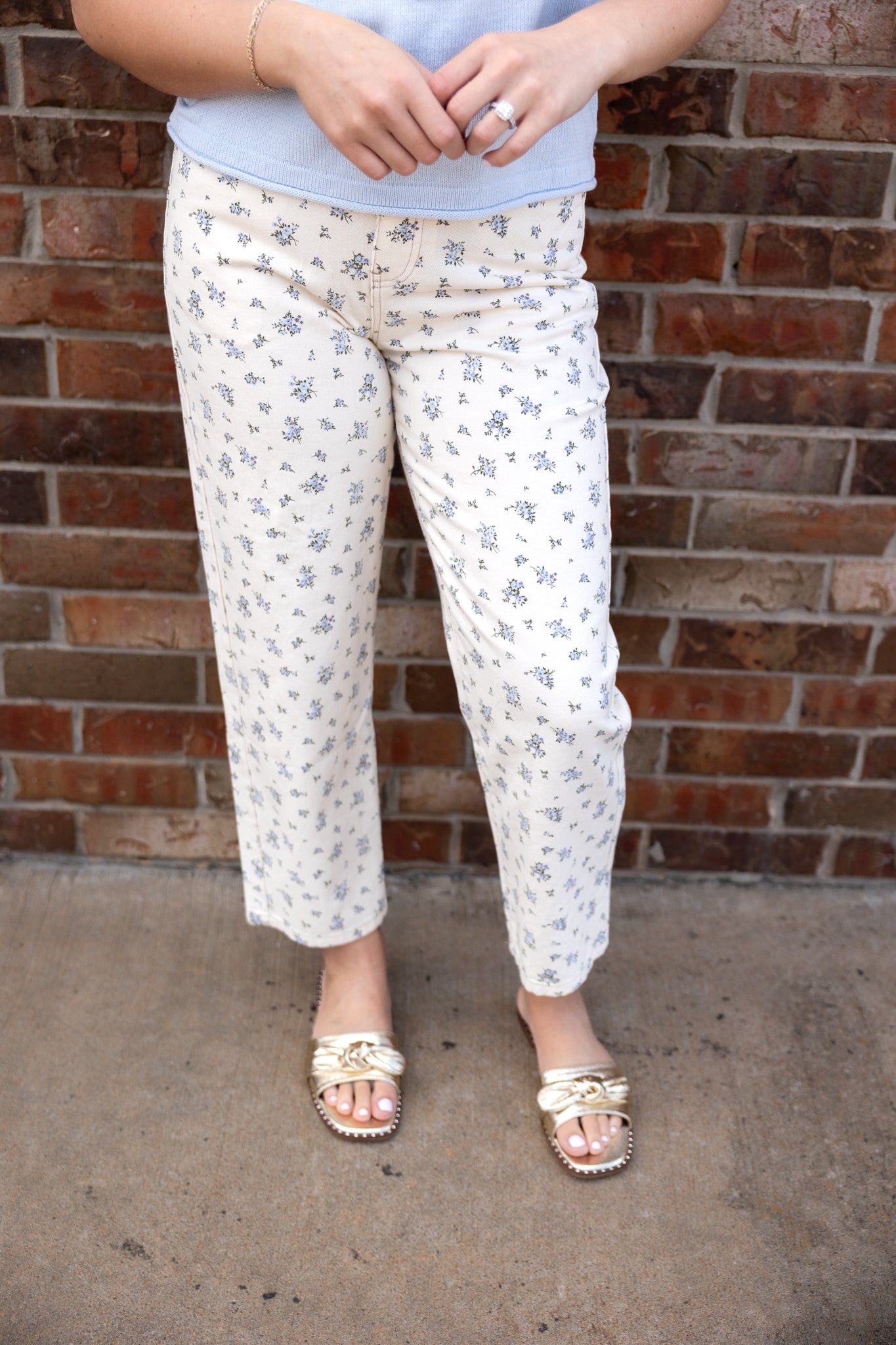 Ecru Multi Floral Denim Pattern Jeans