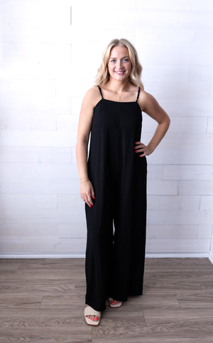 Black Wide Leg Jumpsuit with Skinny Straps