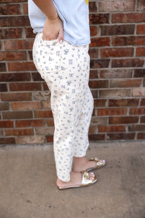 Ecru Multi Floral Denim Pattern Jeans
