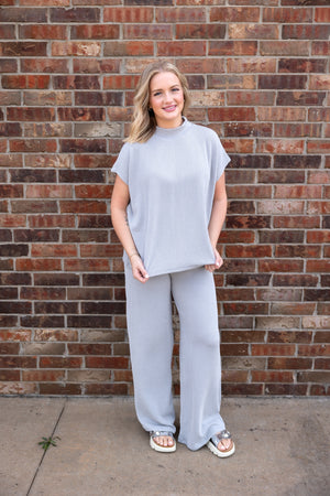 Raised Rib Short Sleeve Tee & Pants Set Sleet