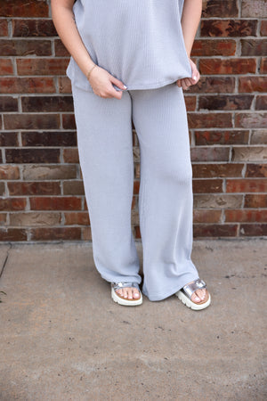 Raised Rib Short Sleeve Tee & Pants Set Sleet