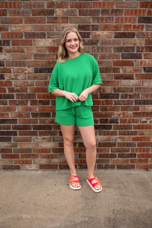 Raised Ribbed SS Tee & Short Set Kelly Green