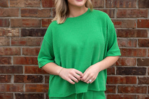 Raised Ribbed SS Tee & Short Set Kelly Green