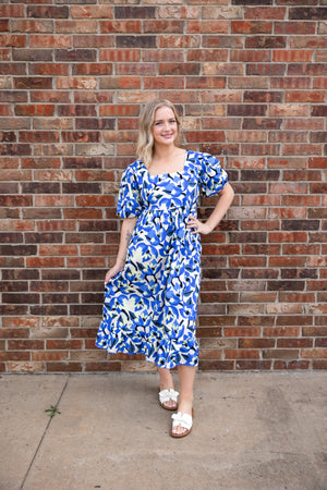 Gentry Printed Midi Dress Blue & Yellow