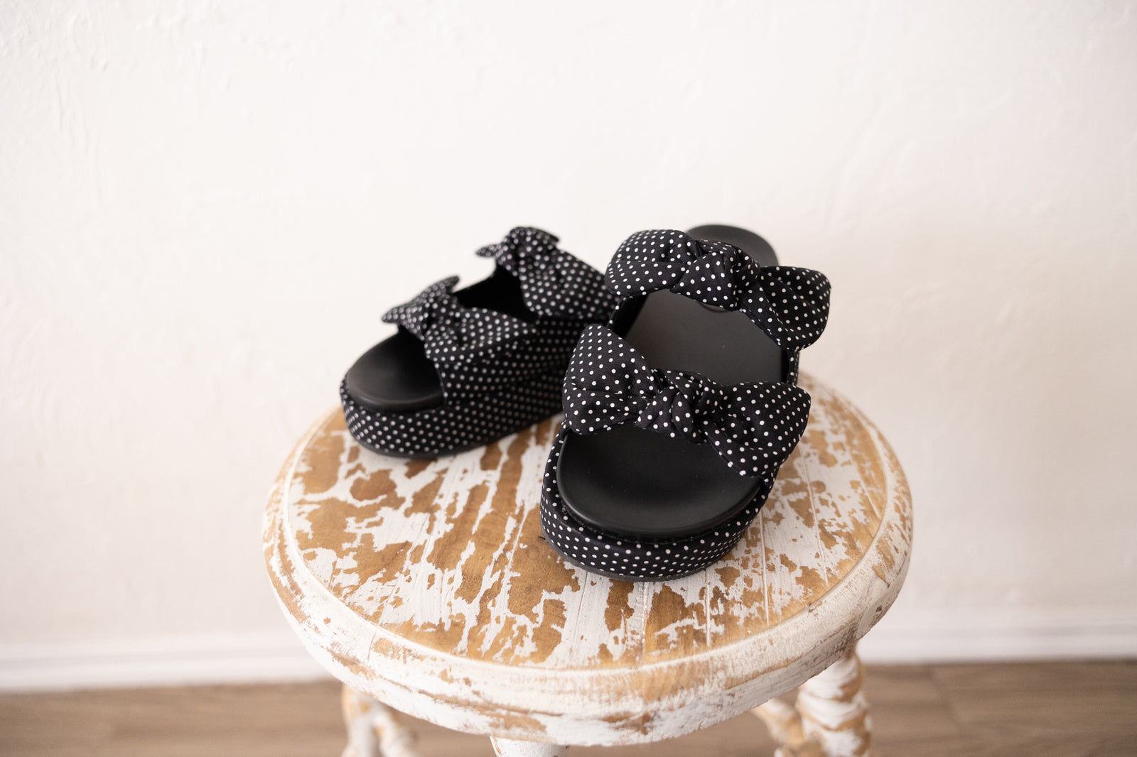 Lil Bit Knotty Black & White Polka Dots Sandals