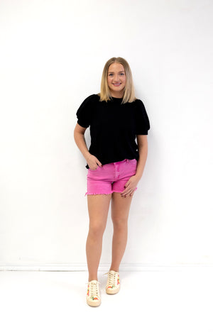 Washed Fray Cut Off Hem Shorts Hot Pink