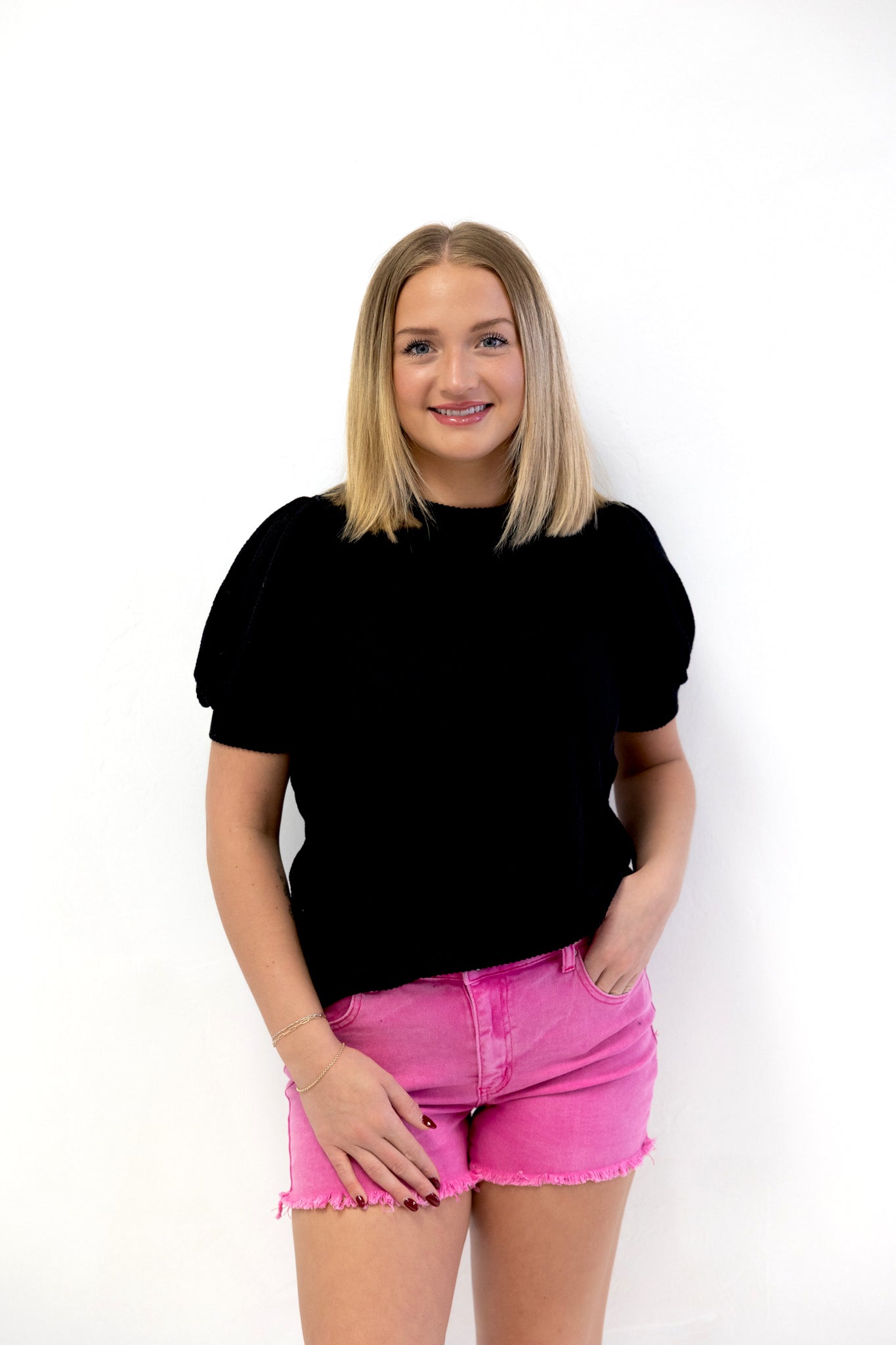 Washed Fray Cut Off Hem Shorts Hot Pink