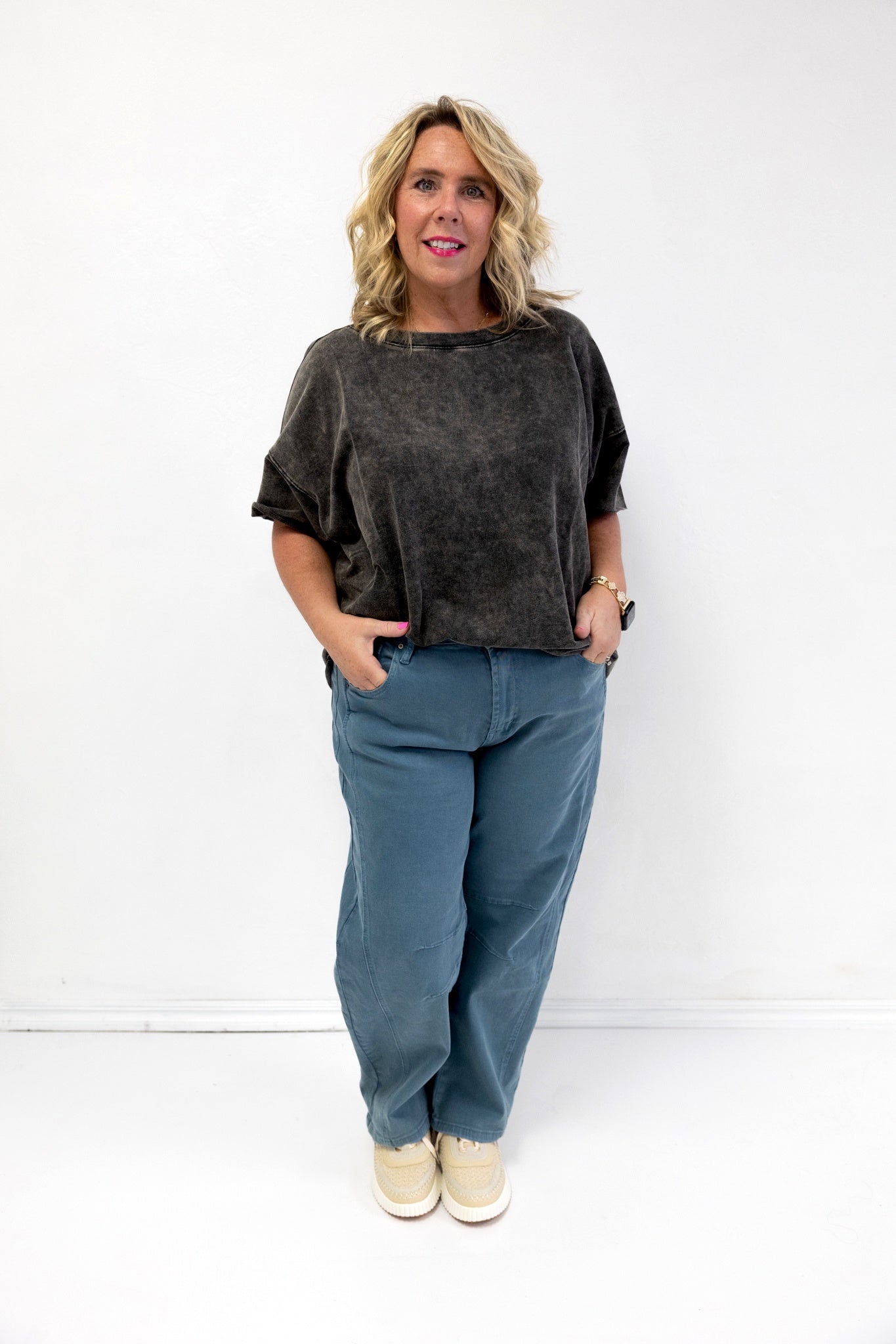 Barrel Leg Denim Pants Teal