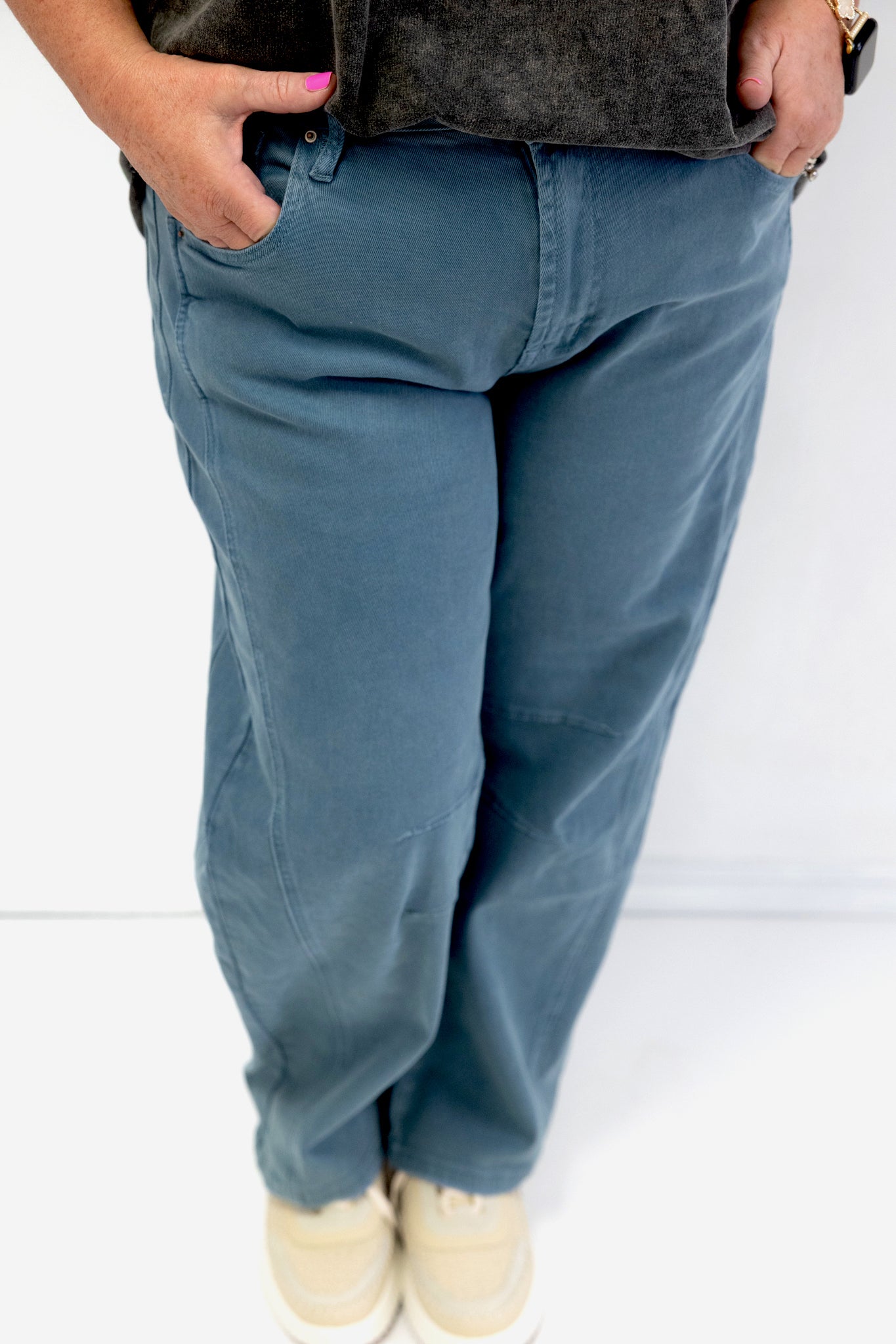 Barrel Leg Denim Pants Teal