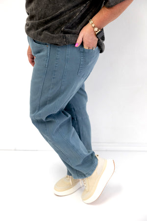 Barrel Leg Denim Pants Teal