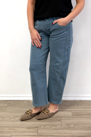 Barrel Leg Denim Pants Teal
