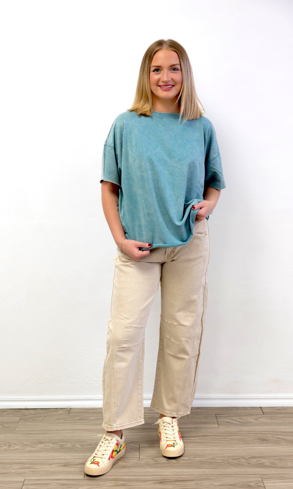 Barrel Leg Denim Pants Sand Beige