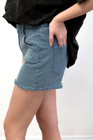 Washed Fray Cut Off Hem Shorts Teal