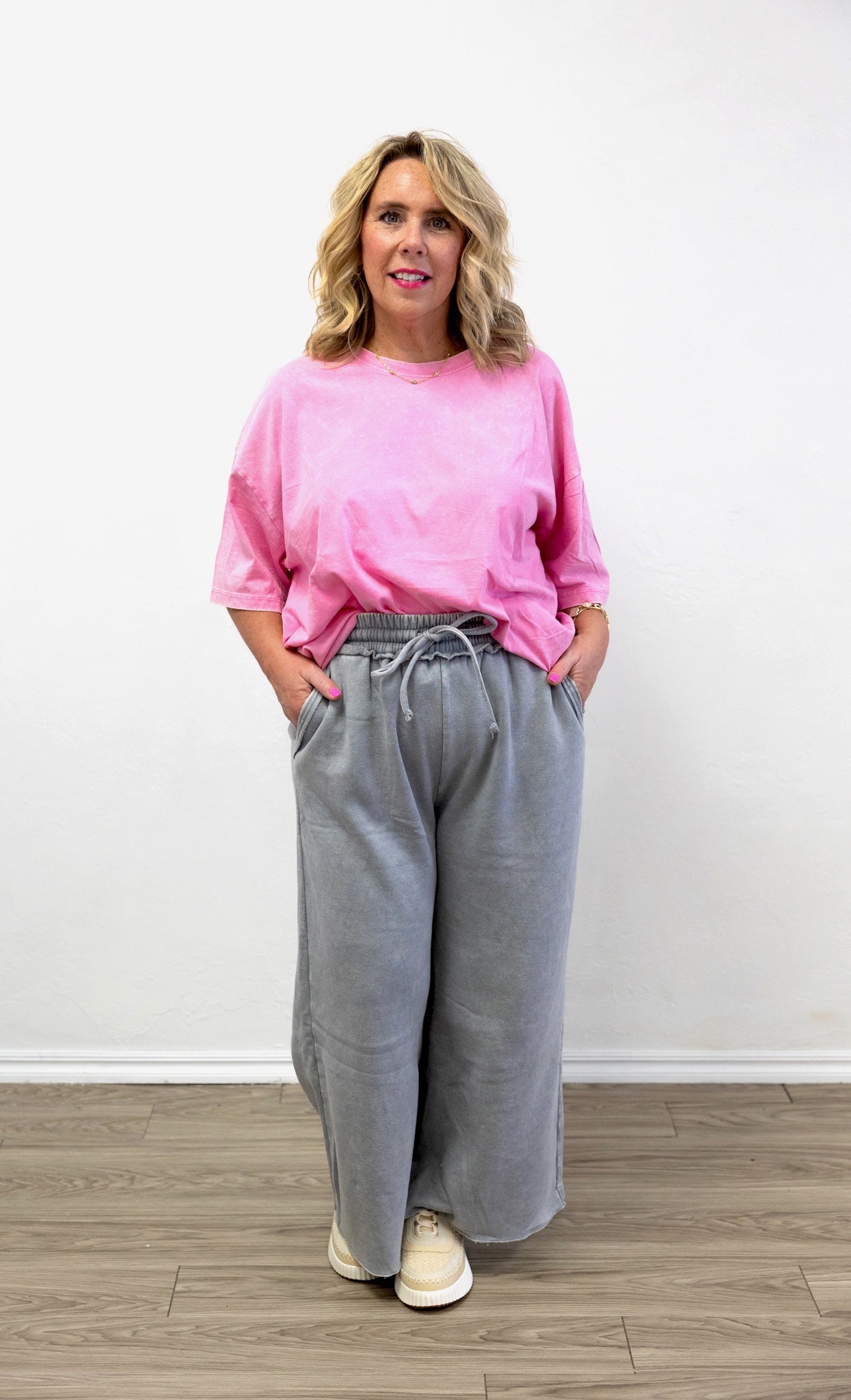 Acid Wash Drop Shoulder Boyfriend Tee Candy Pink