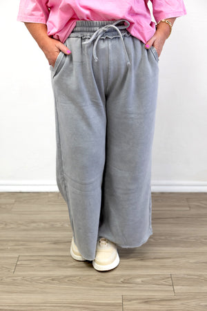 Acid Wash Fleece Palazzo Sweatpants With Pockets Sleet