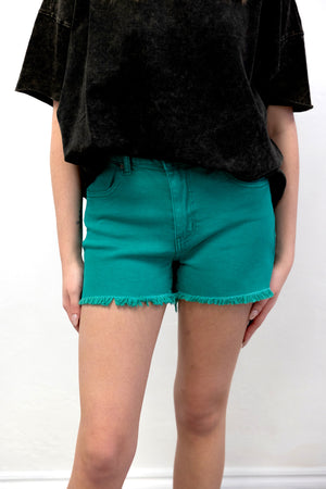 Washed Fray Cut Off Hem Shorts K Green