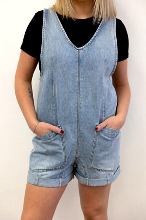 Light Denim Overalls With Pockets