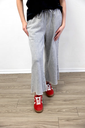 Acid Wash Fleece Palazzo Sweatpants With Pockets Sleet