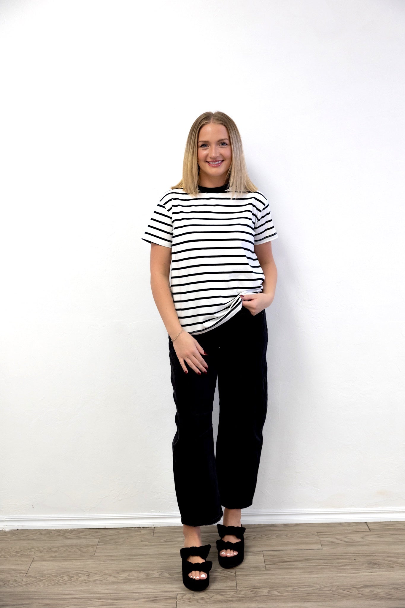 Stripe Crew Neck Tee Shirt Black/White