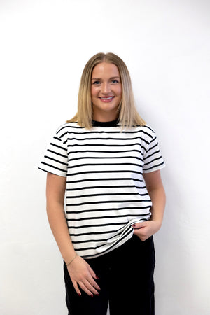 Stripe Crew Neck Tee Shirt Black/White