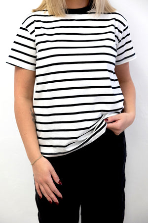 Stripe Crew Neck Tee Shirt Black/White