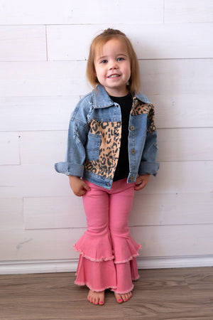 Girls Acid Washed Leopard Denim Jacket