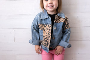 Girls Acid Washed Leopard Denim Jacket
