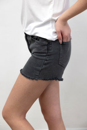 Washed Fray Cut Off Hem Shorts Ash Black