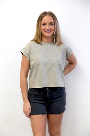 Washed SS Cuff Cotton Top Sleet