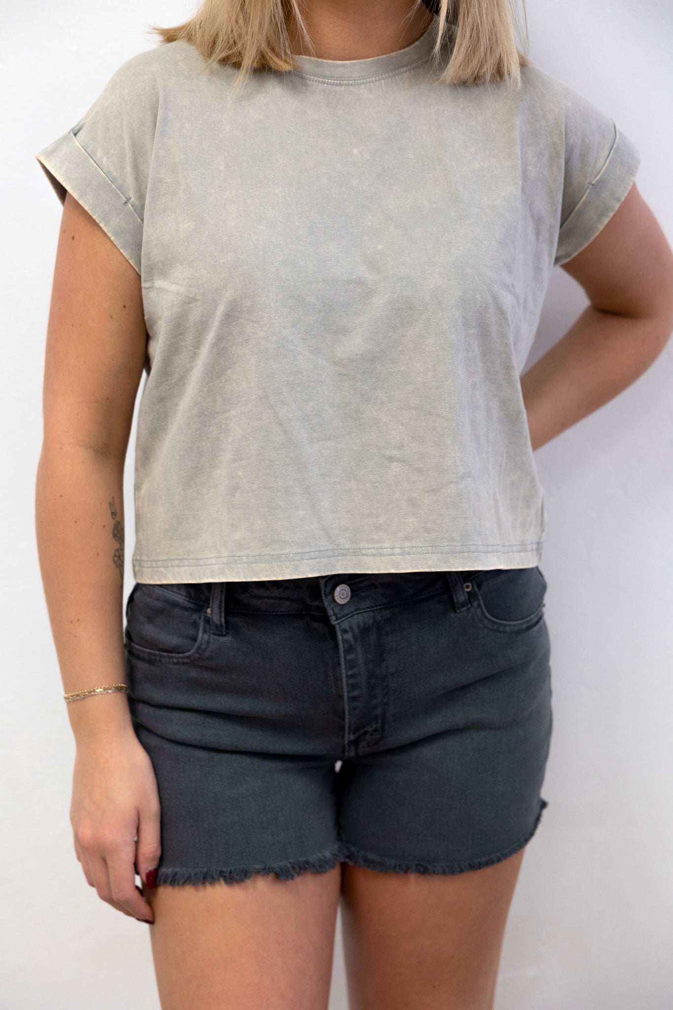 Washed SS Cuff Cotton Top Sleet