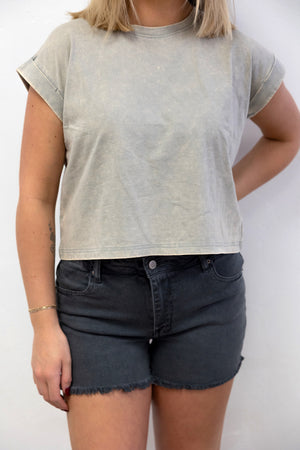 Washed SS Cuff Cotton Top Sleet