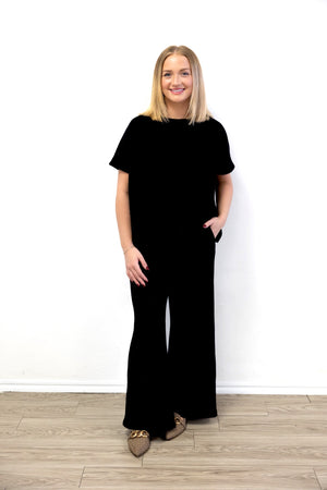 Cotton Slub Top & Pant Set Black