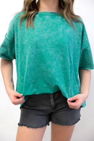 Acid Wash French Terry Raw Edge Top K Green